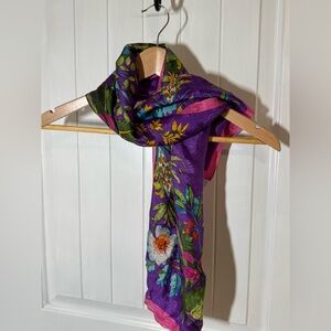 Lauren Ralph Lauren Vibrant Floral Purple and Pink Silk Scarf